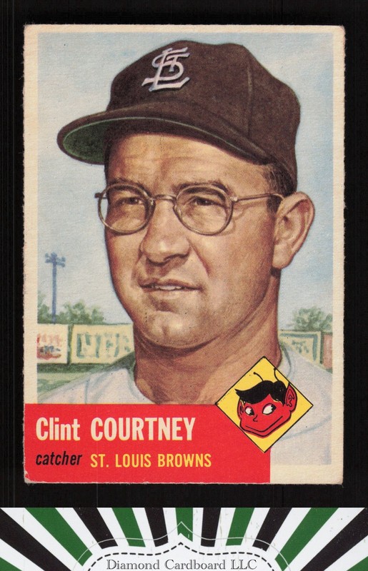 1953 Topps #127 Clint Courtney : Bio uses white text VGEX d, front