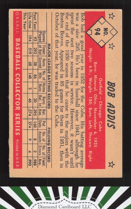 1953 Bowman Color #94 Bob Addis VGEX b, back