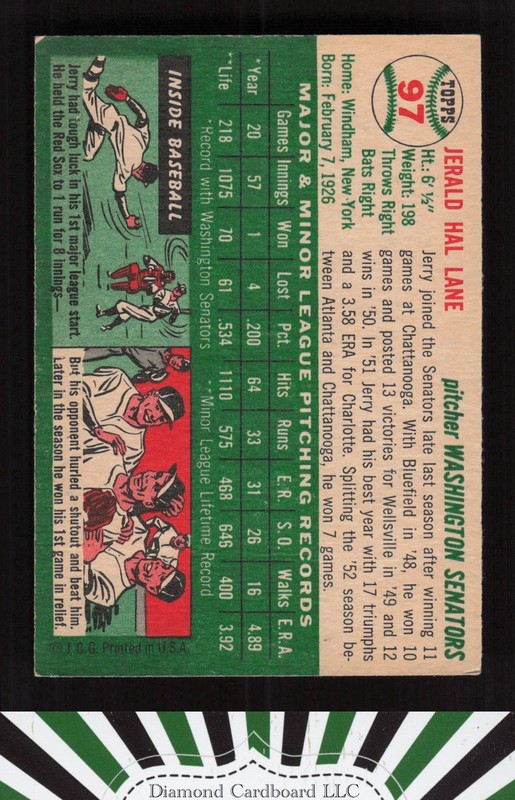 1954 Topps #97 Jerry Lane VGEX+ b, back
