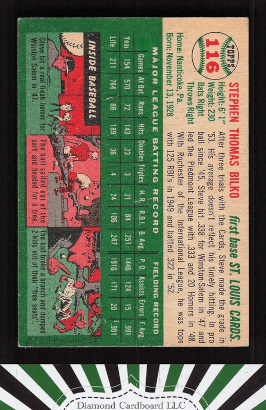 1954 Topps #116 Steve Bilko EX g, back