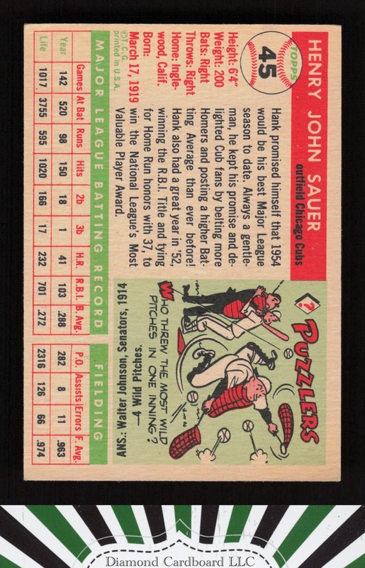 1955 Topps #45 Hank Sauer VGEX l, back