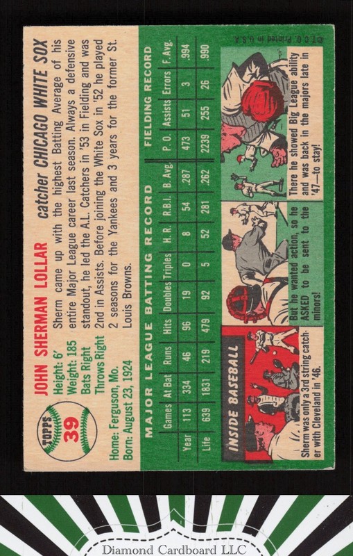 1954 Topps #39 Sherm Lollar EX j, back