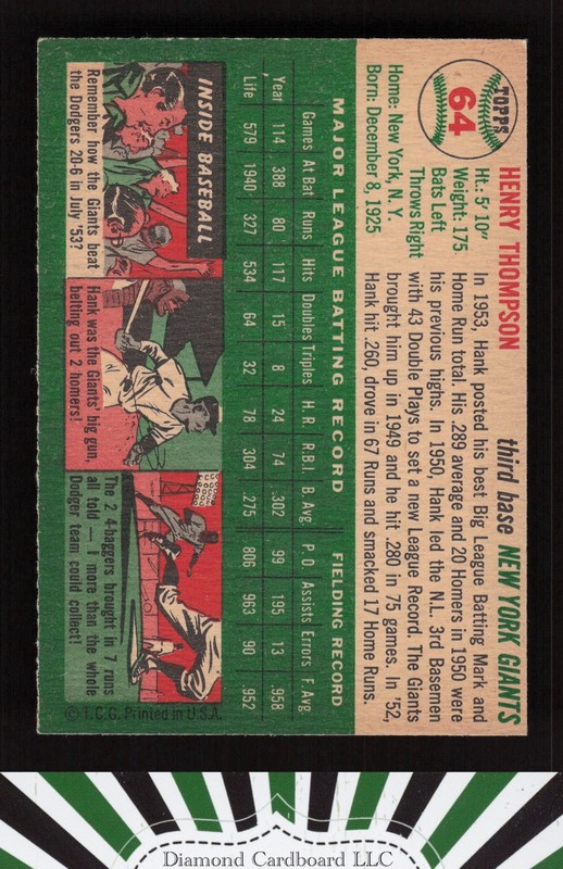 1954 Topps #64 Hank Thompson EX i, back