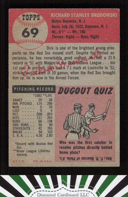 1953 Topps #69 Dick Brodowski VGEX h, back