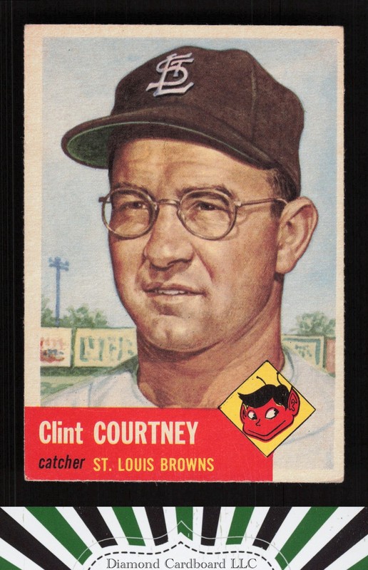 1953 Topps #127 Clint Courtney : Bio uses white text VGEX f, front