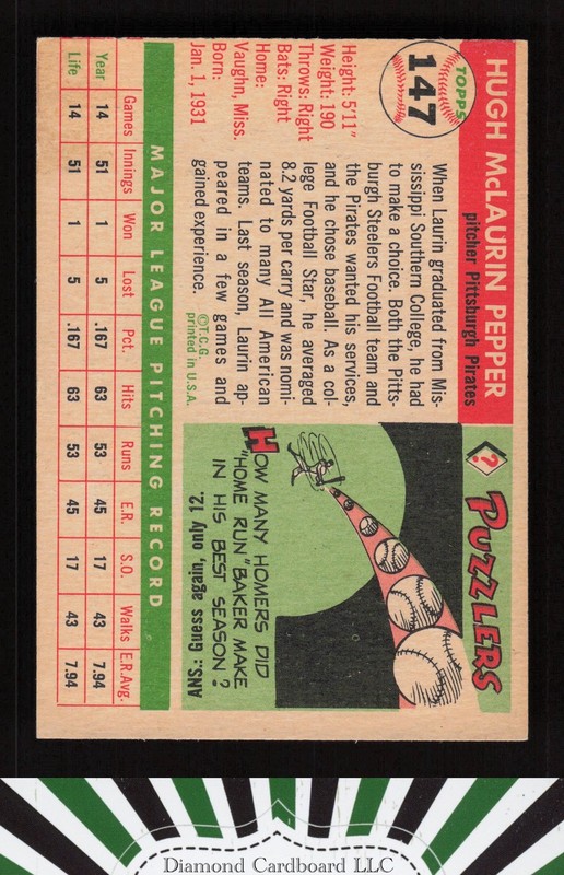 1955 Topps #147 Laurin Pepper VGEX i, back