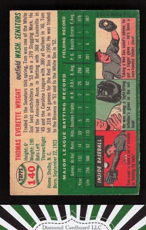 1954 Topps #140 Tom Wright VGEX k, back