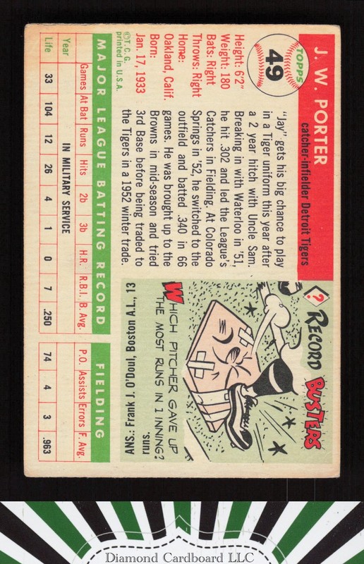 1955 Topps #49 J.W. Porter VG+ e, back