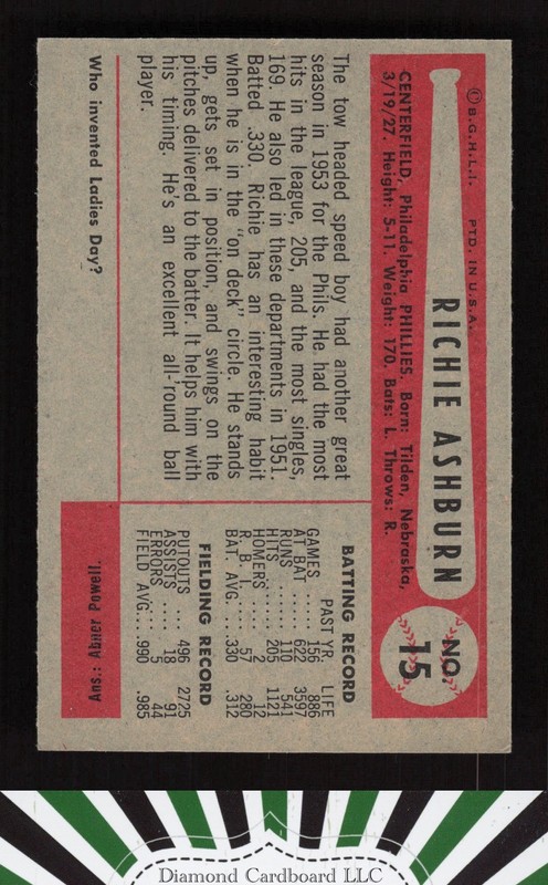 1954 Bowman #15 Richie Ashburn NM g, back