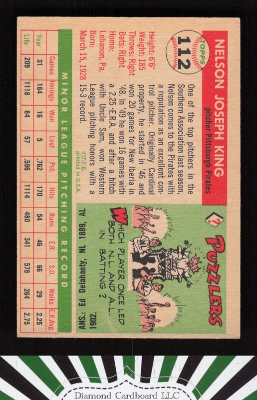 1955 Topps #112 Nelson King VGEX+ g, back