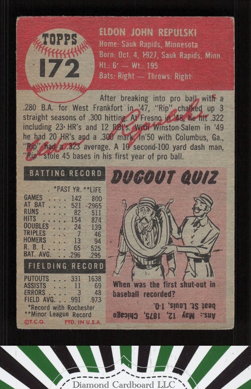 1953 Topps #172 Rip Repulski VG b, back