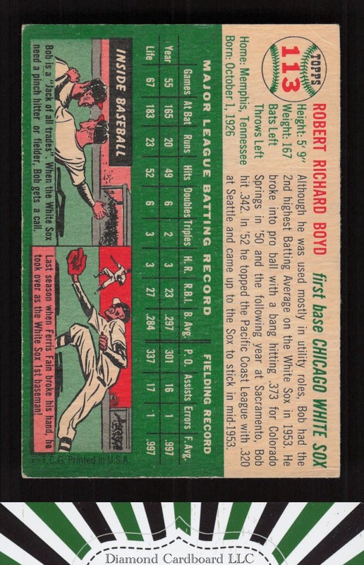 1954 Topps #113 Bob Boyd VG j, back