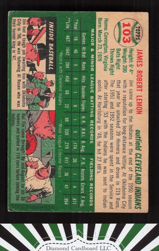 1954 Topps #103 Jim Lemon VGEX n, back