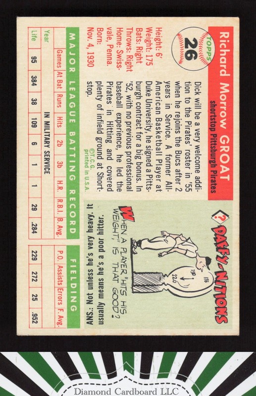 1955 Topps #26 Dick Groat VGEX+ m, back