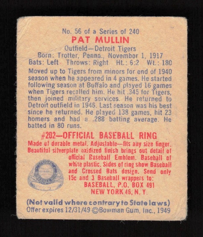 1949 Bowman #56 Pat Mullin GD, back