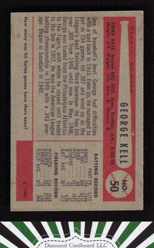 1954 Bowman #50 George Kell VGEX a, back