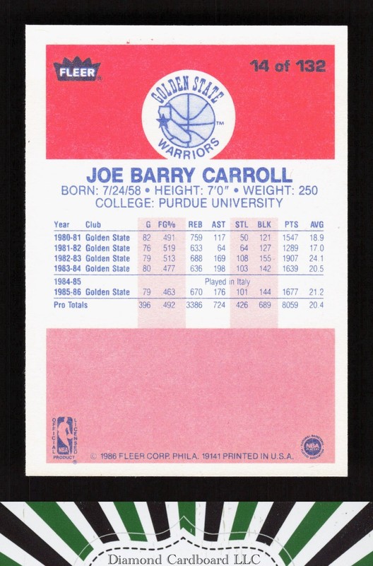 1986-87 Fleer #14 Joe Barry Carroll NMMT, back