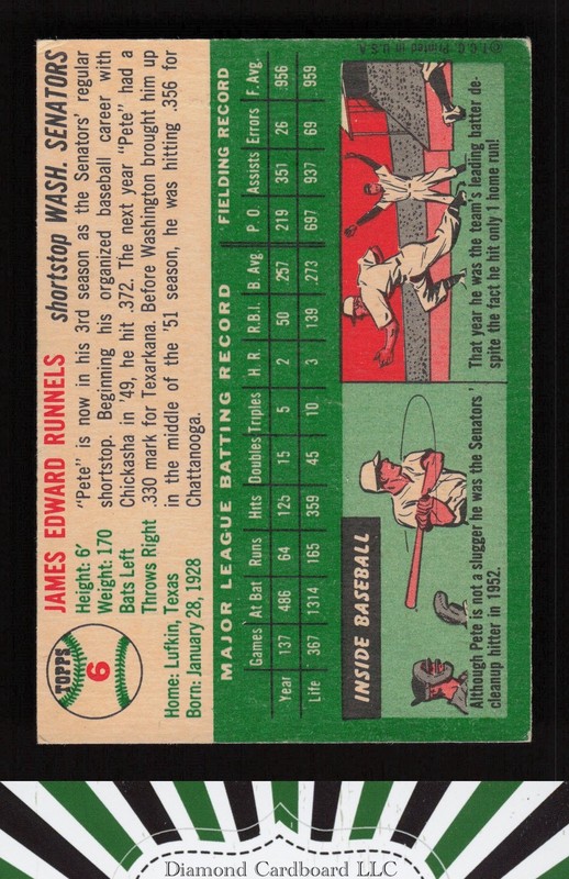 1954 Topps #6 Pete Runnels VGEX b, back