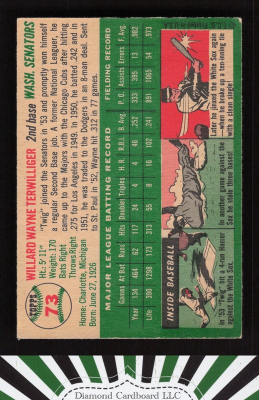 1954 Topps #73 Wayne Terwilliger VG a, back