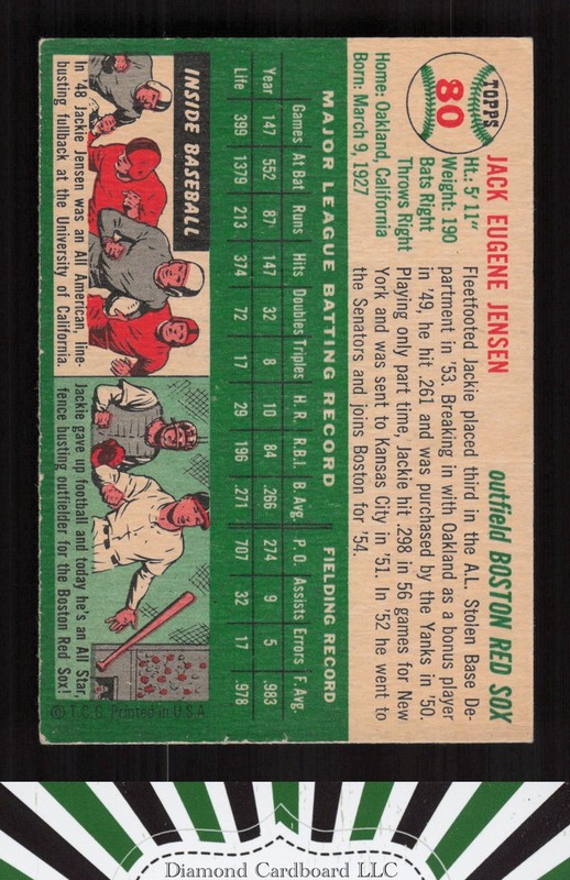 1954 Topps #80 Jackie Jensen EX g, back