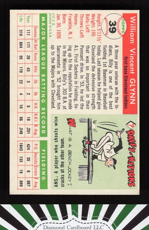 1955 Topps #39 Bill Glynn EX e, back