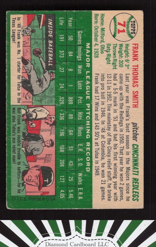 1954 Topps #71 Frank Smith VG l, back