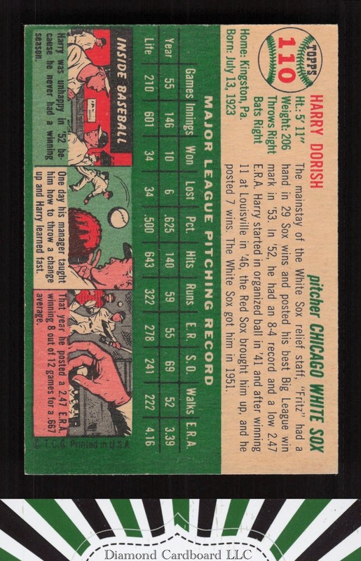 1954 Topps #110 Harry Dorish EX k, back