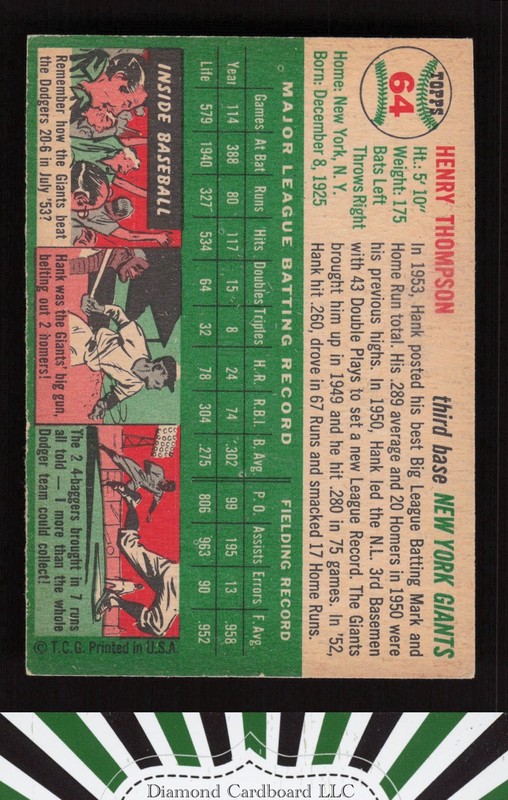 1954 Topps #64 Hank Thompson VGEX k, back