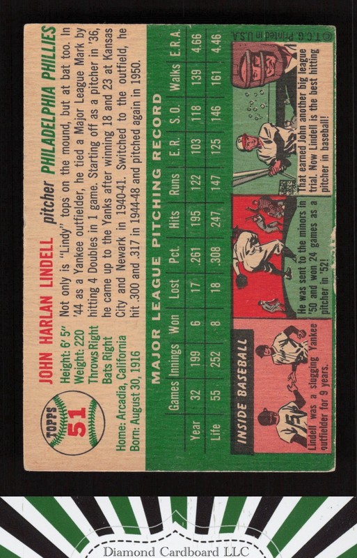 1954 Topps #51 Johnny Lindell VG+ m, back