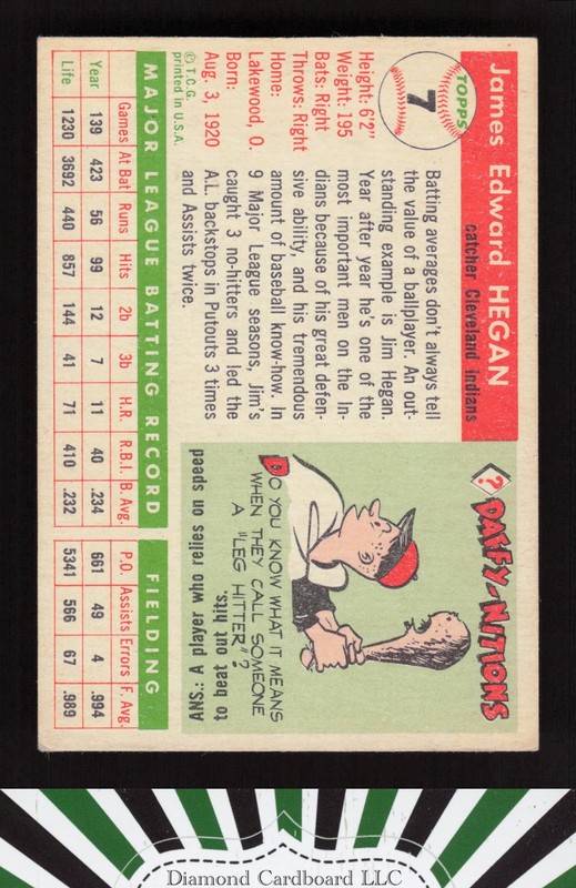 1955 Topps #7 Jim Hegan VG+ [CENTERED] f, back