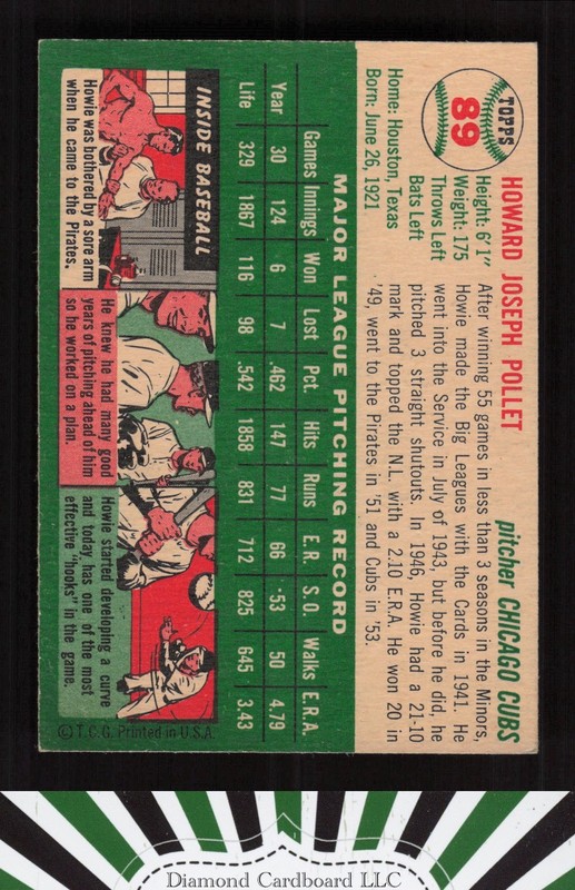 1954 Topps #89 Howie Pollet VGEX i, back