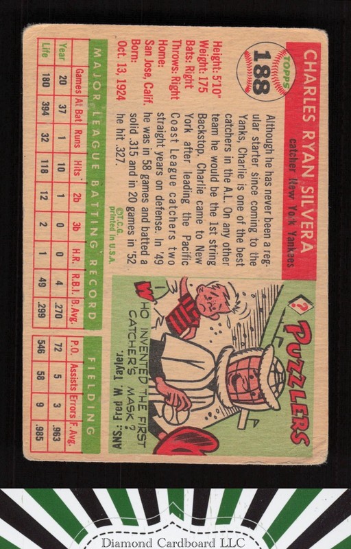 1955 Topps #188 Charlie Silvera GD a, back