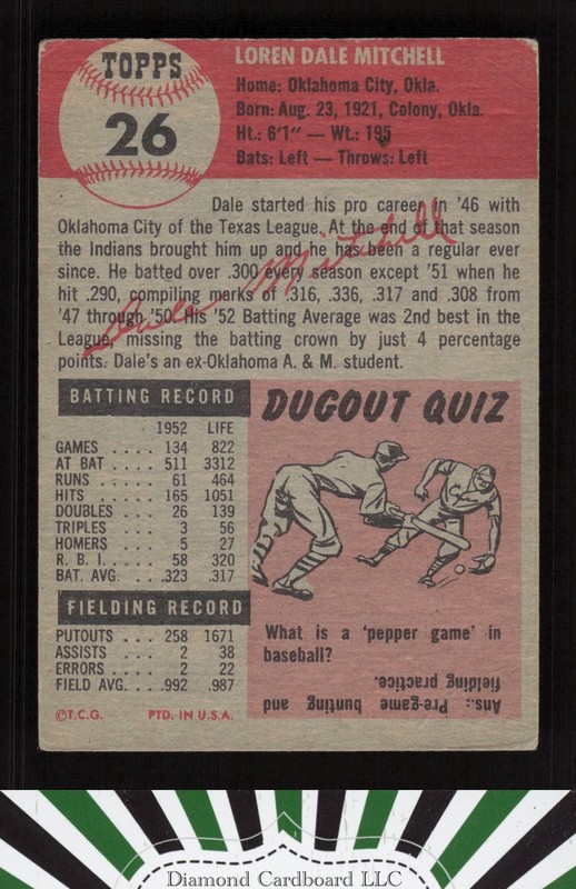 1953 Topps #26 Dale Mitchell VG+ b, back