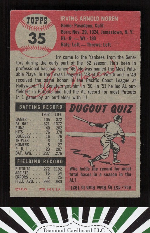 1953 Topps #35 Irv Noren VGEX+ [CENTERED] d, back