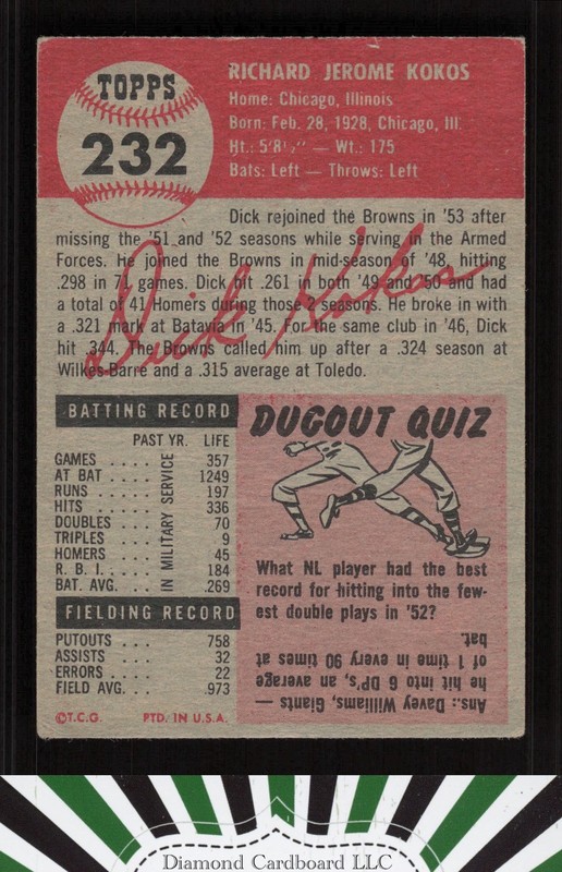 1953 Topps #232 Dick Kokos VGEX+ g, back