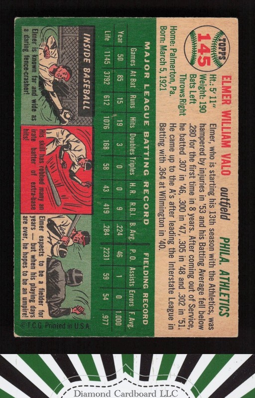 1954 Topps #145 Elmer Valo VG i, back
