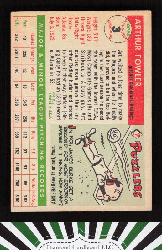 1955 Topps #3 Art Fowler VGEX b, back