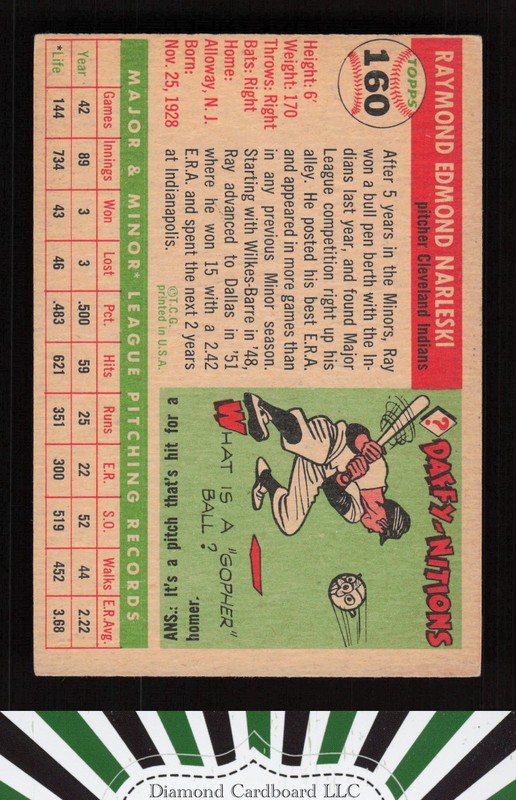 1955 Topps #160 Ray Narleski VGEX a, back