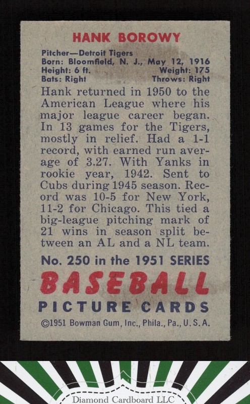 1951 Bowman #250 Hank Borowy VGEX+, back