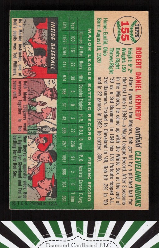 1954 Topps #155 Bob Kennedy EX m, back
