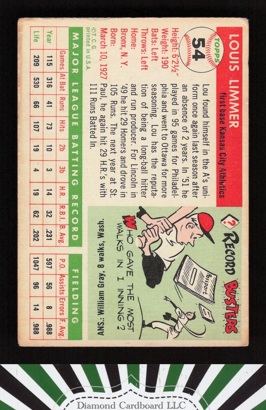 1955 Topps #54 Lou Limmer GD s, back