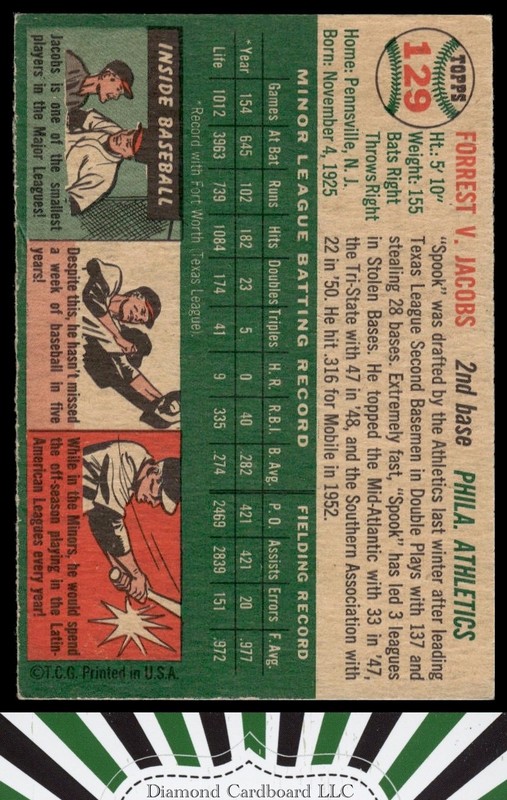 1954 Topps #129 Forrest Jacobs VG b, back
