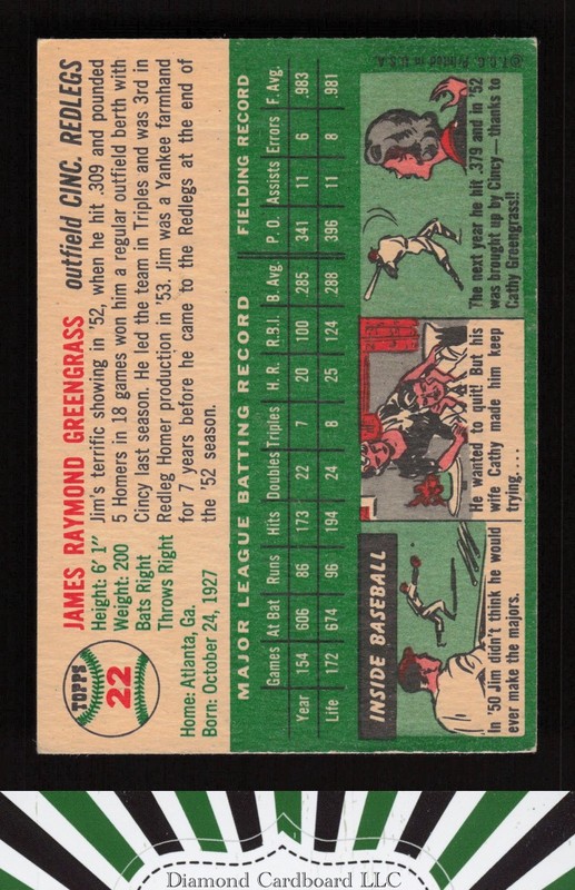 1954 Topps #22 Jim Greengrass VGEX+ m, back