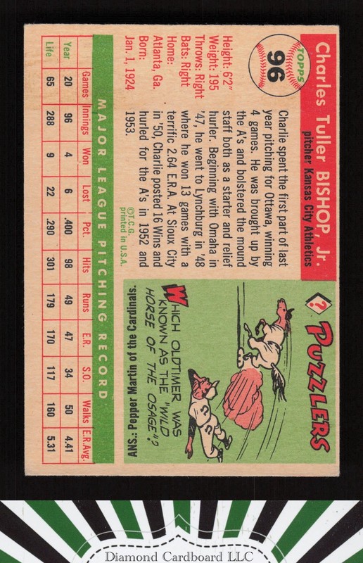 1955 Topps #96 Charlie Bishop VGEX+ q, back