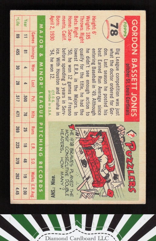 1955 Topps #78 Gordon Jones VG+ g, back