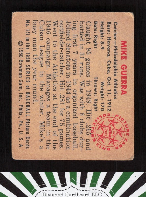 1950 Bowman #157 Mike Guerra VG, back