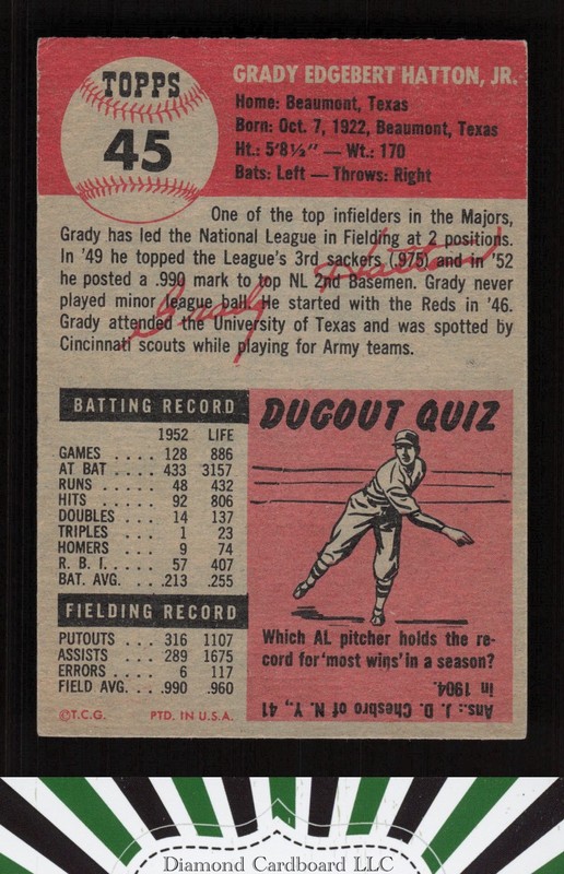 1953 Topps #45 Grady Hatton VGEX f, back