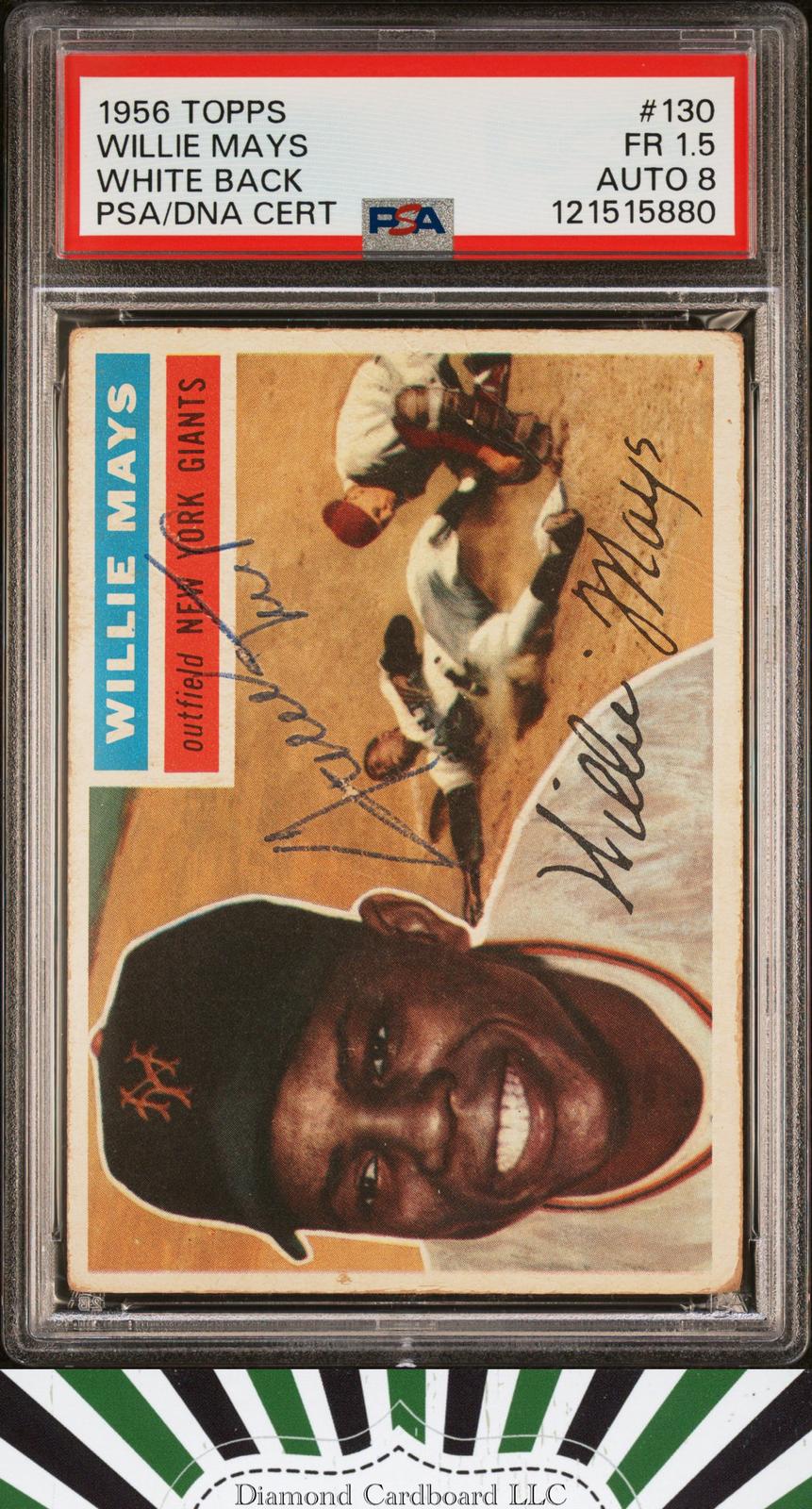 1956 Topps #130 Willie Mays PSA/DNA 1.5 AUTO 8 RARE White Back, front