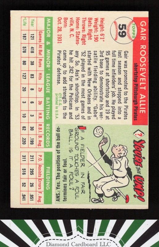 1955 Topps #59 Gair Allie GD m, back