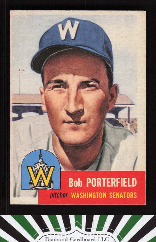 1953 Topps #108 Bob Porterfield : Bio uses black text EX f, front